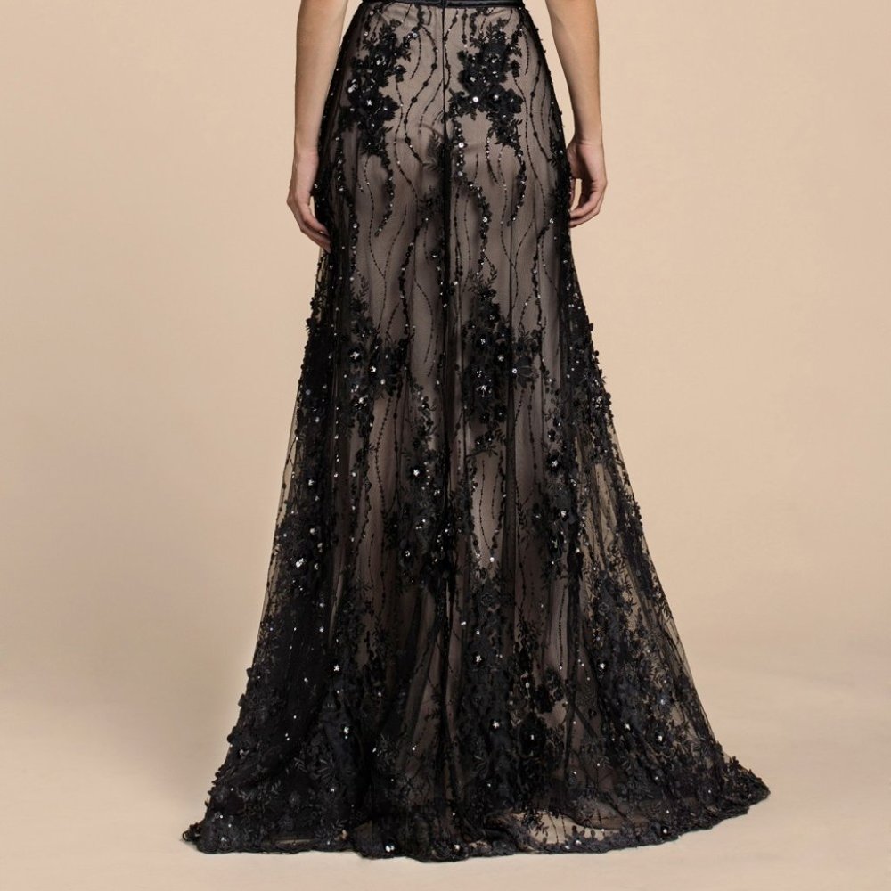 Black/Nude V-Neck Beaded Evening open back  Party Prom Dress Gown CD0464 - Picture 5 of 6